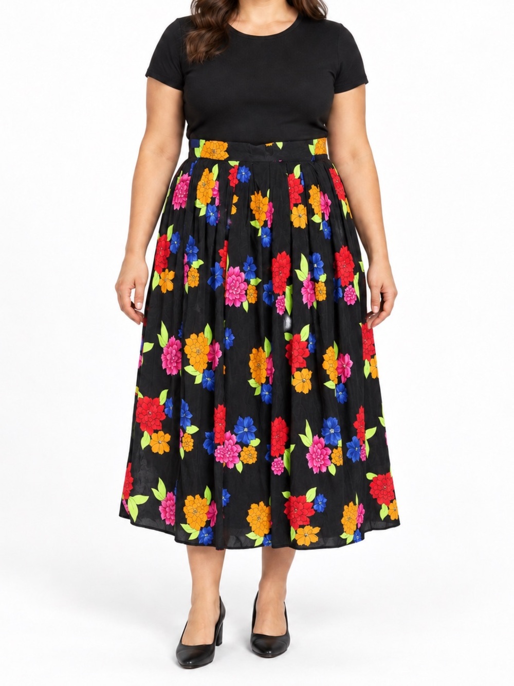 Vintage Chaus Petites Floral Midi Skirt Size 14P Pleated Rayon Cottagecore